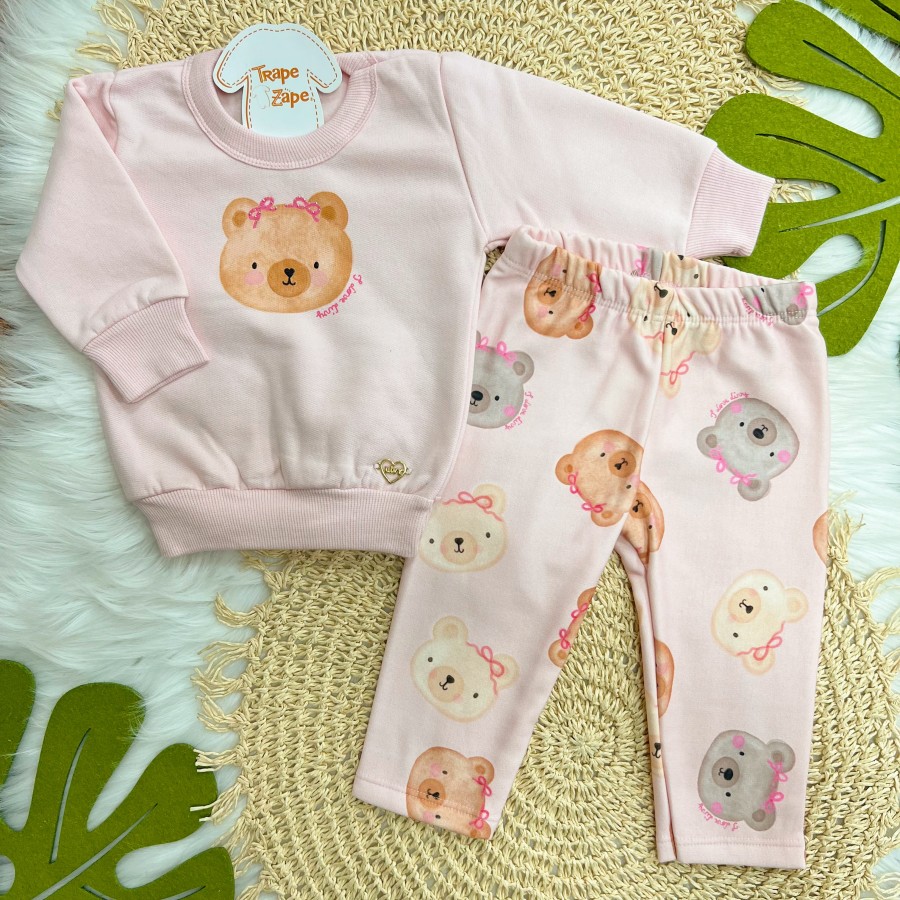 Conj. Casaco Face Bear e Calça Legging - Rosa